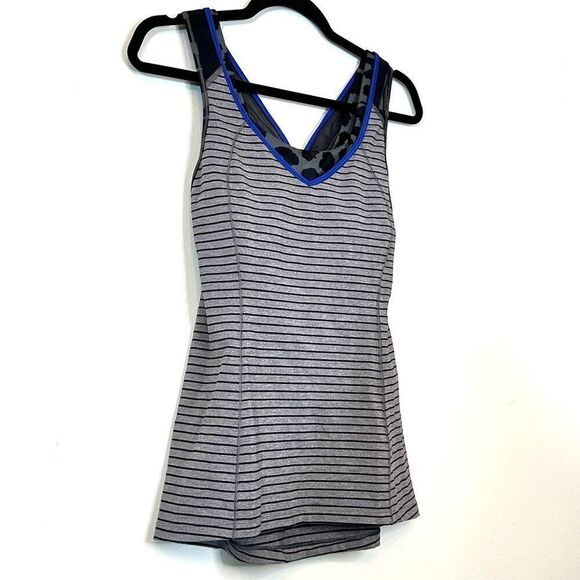 Lululemon Athletica Striped Cherry Cheetah Super Sport Tank Black Gray Size 6 - Picture 2 of 6